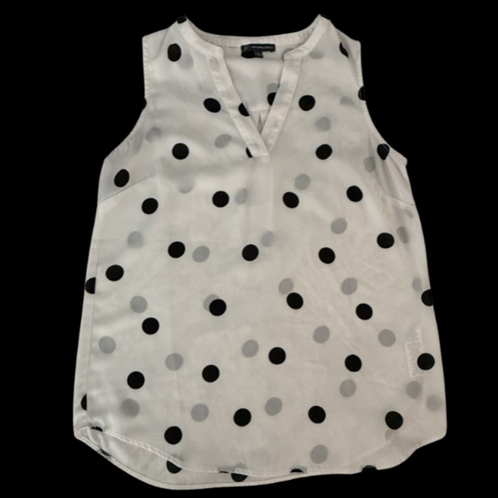 Adrianna Papell Black White Polka Dot Sleeveless V-Neck Blouse Tank Size S